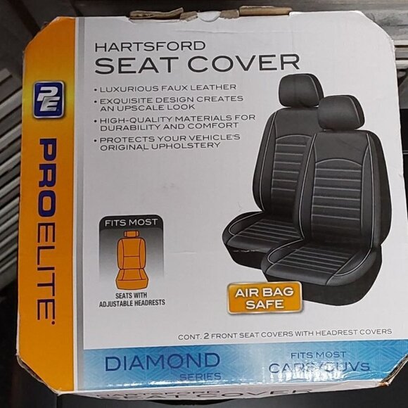 ProElite Black Low Back Faux Leather Seat Cover Set 2 Piece - Picture 10 of 10